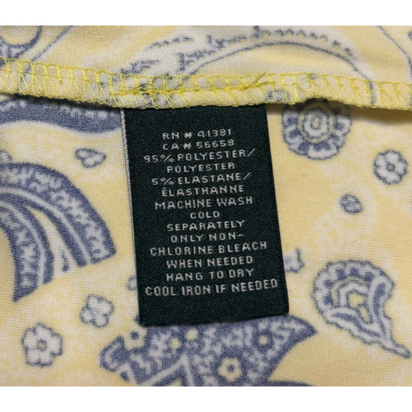 Lauren Ralph Lauren Wrap Ruched Dress Light Academia Stretchy Yellow Navy Sz 12 - Picture 5 of 8